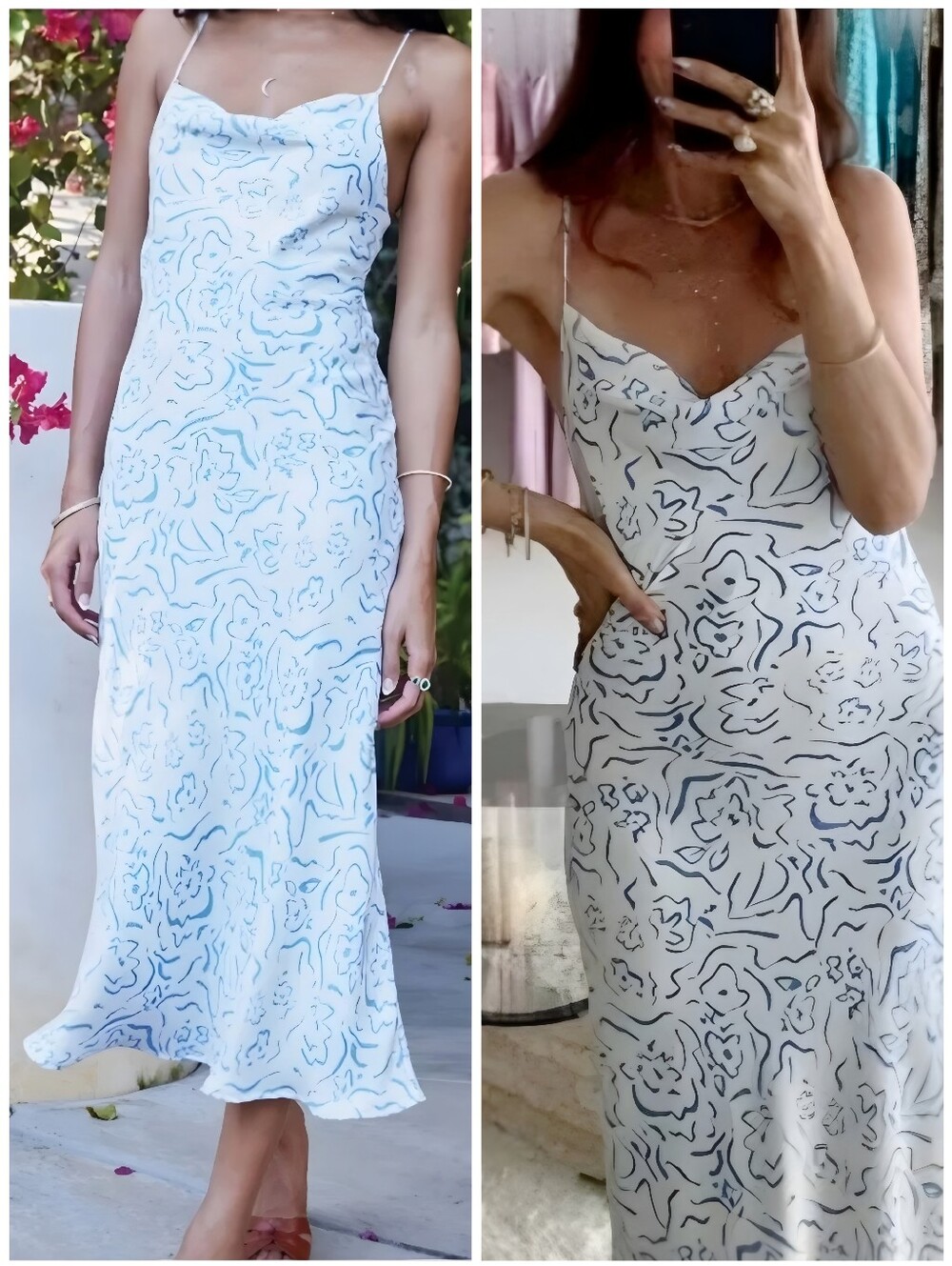 RESA Scoopneck Berri Matisse Blue White Midi Slip Dress, M